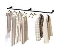 eSituro Perchero Pared, Riel Ropa Colgante, Barra Perchero Colgador, Tubo Metálico Rectángulo para Ropa, Estilo Industrial, para Pasill,o Cocina, Salón, Baño, 170 cm, Negro