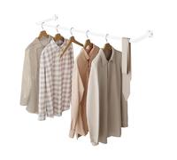 eSituro Perchero Pared, Riel Ropa Colgante, Barra Perchero Colgador, Tubo Metálico Rectángulo para Ropa, Estilo Industrial, para Pasill,o Cocina, Salón, Baño, 114 cm, Blanco