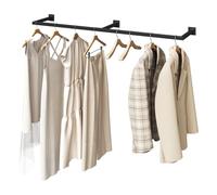 eSituro Perchero Pared, Riel Ropa Colgante, Barra Perchero Colgador, Tubo Metálico Rectángulo para Ropa, Estilo Industrial, para Pasill,o Cocina, Salón, Baño, 140 cm, Negro