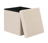 eSituro Puff Taburete para Almacenaje, Baúl Almacenamiento 38 L, Taburete Plegable Otomano Asiento, Reposapiés para Salón Cama y Sofa, de Forro Polar Beige