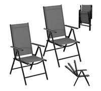 eSituro Set 2 Sillas Jardín Exterior, Sillas Terraza con Respaldo Reclinable en 7 Niveles, Sillón Plegable con Reposabrazos, Estructura de Metal, Carga 150 kg, para Jardín Balcón Terraza, Negro+Gris
