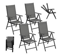 eSituro Set 4 Sillas Jardín Exterior, Sillas Terraza con Respaldo Reclinable en 7 Niveles, Sillón Plegable con Reposabrazos, Estructura de Metal, Carga 150 kg, para Jardín Balcón Terraza, Negro+Gris