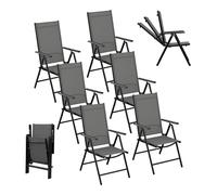 eSituro Set 6 Sillas Jardín Exterior, Sillas Terraza con Respaldo Reclinable en 7 Niveles, Sillón Plegable con Reposabrazos, Estructura de Metal, Carga 150 kg, para Jardín Balcón Terraza, Negro+Gris