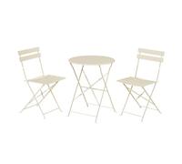 eSituro Set de Mesa Bistró con 2 Sillas Modernas, Mesa Redonda y Sillas Plegables para Terraza Exterior, Muebles Jardín para 2 Personas, Estructura en Metal, Beige