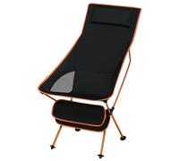 eSituro Silla Camping Plegable, Silla Exterior Portatil Ultra Ligera, con Reposacabezas, para Pesca, Picnic y Senderismo, Tubos Resistentes Aluminio, Carga 110 kg, Negro+Naranja