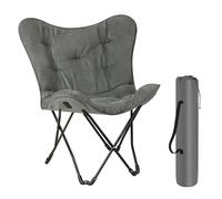 eSituro Silla de Camping, Silla Exterior Plegable con Bolsa de Transporte, Portatil para Picnic Playa Jardin y Acampada, Asiento de Tela Suede y Tela Oxford, Gris Oscuro, 84x67x88 cm