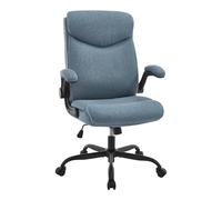 eSituro Silla Ergonomica Escritorio con Respaldo y Reposabrazos Abatibles, Silla de Trabajo Giratoria con Función Mecedora, Algodón y Lino, Azul