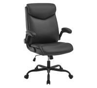 eSituro Silla Ergonomica Escritorio con Respaldo y Reposabrazos Abatibles, Silla de Trabajo Giratoria con Función Mecedora, PU, Negro