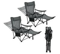 eSituro Sillas de Camping Plegable, Juego de 2, Silla de Acampada Portátil, hasta 150 kg, Respaldo Ajustable, con Reposabrazos, Silla Portatil para Pesca, Senderismo y Acampada, Gris