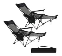 eSituro Sillas de Camping Plegables, Set de 2 Sillas Exterior Portátil, con Reposabrazos, Respaldo Ajustable, para Pesca, Senderismo y Acampada, Negro