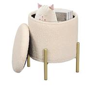 eSituro Taburete Almacenaje Redondo, 18L Baul Almacenaje Plegable con Asiento Tapizado en Felpa, Taburete Bajo con Almacenamieto, Reposapiés de Sofá y Cama, Patas de Metal, φ35x H41 cm, Beige