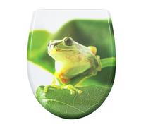 eSituro Tapa Asiento WC, Asiento Inodoro de Cierre Lento, Tapa Inodoro en Forma O con Liberación Rápida, Tapa WC de Duroplast, Bisagras Ajustables 360° y Fijación Superior, Verde con Rana