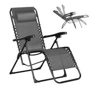 eSituro Tumbona de Jardín, Silla Reclinable, Tumbona con Reposacabezas, Respaldo Ajustable hasta 160°, Silla Plegable para Exteriores, Playa, Patio y Piscina, Carga 150 kg, Gris