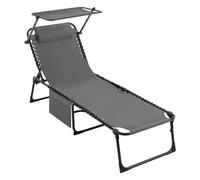 eSituro Tumbona Exterior,Tumbona Jardín Plegable，Silla Tumbona con Respaldo Ajustable en 5 Posiciones y Tablero de Sombra,Tejido Oxford, Gris Oscuro