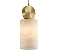 ESIYUVO Lámpara colgante de piedra natural de 12 cm, pantalla cilíndrica de mármol con detalles de disco de cobre, moderna y lujosa lámpara de techo para isla de cocina, comedor,