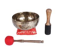 ESK Juego de cuencos tibetanos de 7 pulgadas, meditación, decoración zen, curación espiritual y corporal y limpieza energética, hecho a mano, viene con cojines de seda, palos y bandera