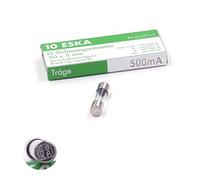Eska - Lote de 10 fusibles temporizados (T), cristal, 500mA / 250 VAC, 5 x 20 mm