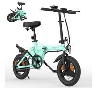 ESKUTE F100 Bicicleta Eléctrica Plegable 14", Ebike 36V 9Ah con Pantalla LCD, Velocidad Máxima 25km/h, Autonomía 60KM, Sillín Ergonómico, Bici Electrica para Adultos Urbanos,Cian