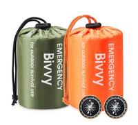 Esky Saco de dormir de emergencia, paquete de 2 bolsas térmicas portátiles de supervivencia, impermeables, ligeras, con brújula, para camping, senderismo, aventura al aire libre, naranja y verde