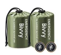 Esky Sacos de Dormir de Emergencia, Pack de 2 Sacos térmicos portátiles Ligeros y a Prueba de Agua con brújula y Silbato Ideal para Camping Senderismo y Aventuras al Aire Libre Verde