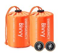 Esky Sacos de Dormir de Emergencia, Pack de 2 Sacos térmicos portátiles Ligeros y a Prueba de Agua con brújula y Silbato Ideal para Camping Senderismo y Aventuras al Aire Libre Naranja