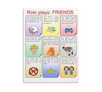 ESL Classroom Poster Friends Role Play Conversation Scenarios Canvas Wall-Art for Speaking Fluency(Framed,08x12inch(20x30cm))