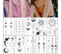 Esland Realista Luna Sol Estrellas Espacio Planetas Cadena Tatuajes temporales Columna vertical Tatuaje Pegatinas para Mujeres Hombres