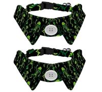Eslifey 2 collares de perro con pajarita, collar de esmoquin formal ajustable para perro con collar de camisa extraíble, collares de gato para mascotas pequeñas, esqueletos de baile verde