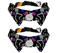 Eslifey 2 collares de perro con pajarita, collar de esmoquin formal ajustable para perro con collar de camisa extraíble, collares de gato para mascotas pequeñas, esqueletos de baile de Halloween