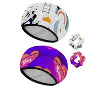 Eslifey 2 gorros de ducha reutilizables con coleteros para el cabello para mujer, gorro de baño elástico impermeable para cabello largo, pandas durmiendo, luna, arco iris, nubes, patrón nocturno