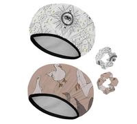 Eslifey 2 gorros de ducha reutilizables con coleteros para el cabello para mujer, gorro de baño elástico impermeable para cabello largo, diseño de ojos ocultos de alquimia mística