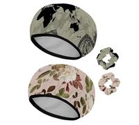 Eslifey 2 gorros de ducha reutilizables con coleteros para el cabello para mujer, gorro de baño elástico impermeable para cabello largo, mapa del mundo y rueda de marca líder