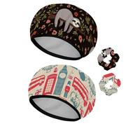 Eslifey 2 gorros de ducha reutilizables con coleteros para el cabello para mujer, gorro de baño elástico impermeable para cabello largo, divertido patrón de perezoso en flores de árbol