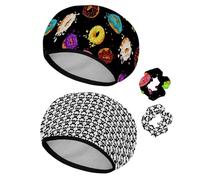 Eslifey 2 gorros de ducha reutilizables con coleteros para el cabello para mujer, gorro de baño elástico impermeable para cabello largo, dulce dona derramada colorida