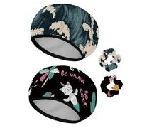 Eslifey 2 gorros de ducha reutilizables con coleteros para el cabello para mujer, gorro de baño elástico impermeable para cabello largo, olas del océano, viento, tormenta, surf, agua, patrón
