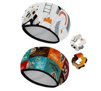 Eslifey 2 gorros de ducha reutilizables con coleteros para el cabello para mujer, gorro de baño elástico impermeable para cabello largo, lindo panda durmiendo, luna, arco iris, nubes, ilustración