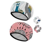 Eslifey 2 gorros de ducha reutilizables con coleteros para el cabello para mujer, gorro de baño elástico impermeable para cabello largo, patrón de cactus de alpaca de América del Sur