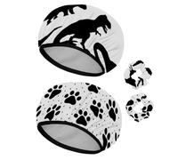 Eslifey 2 gorros de ducha reutilizables con coleteros para el pelo para mujer, gorro de baño elástico impermeable para cabello largo, dinosaurios y silueta de monstruos de dinosaurio jurásico