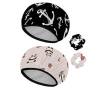 Eslifey 2 gorros de ducha reutilizables con coleteros para el pelo para mujer, gorro de baño elástico impermeable para cabello largo, cadena de ancla, patrón marítimo náutico