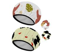 Eslifey 2 gorros de ducha reutilizables con coleteros para el pelo para mujer, gorro de baño elástico impermeable para cabello largo, lindo perezoso tocar guitarra