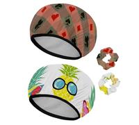 Eslifey 2 gorros de ducha reutilizables con coleteros para el pelo para mujer, gorro de baño elástico impermeable para cabello largo, diseño de corazones de póquer, diamantes, palos de palas, patrón