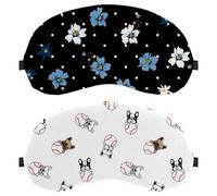 Eslifey 2 máscaras opacas para los ojos, diseño de bulldog francés, diseño de béisbol, con correa ajustable para dormir y viajar