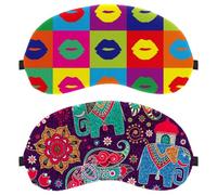 Eslifey 2 máscaras opacas para los ojos, elefantes de la tribu india y colorido patrón floral con correa ajustable para dormir y viajar