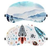 Eslifey 2 máscaras opacas para ojos, cohetes de dibujos animados espaciales, planetas, estrellas, cometas, patrón OVNI, cubierta de sombra para dormir con correa ajustable para dormir y viajar