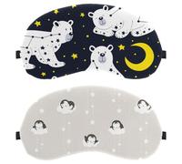 Eslifey 2 máscaras opacas para ojos, diseño de pingüino de dibujos animados y nubes y estrellas, con correa ajustable para dormir y viajar