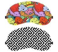 Eslifey 2 máscaras opacas para ojos, diseño geométrico abstracto con patrón griego con correa ajustable para dormir y viajar