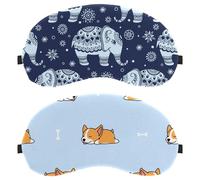 Eslifey 2 máscaras opacas para ojos, lindo cachorro galés Corgi durmiendo con patrón de hueso, cubierta de sombra para dormir con correa ajustable para dormir y viajar