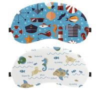 Eslifey 2 máscaras opacas para ojos, peces de caballito de mar, carbohidratos, vida marina, sombra para dormir con correa ajustable para dormir y viajar