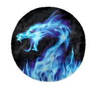 Eslifey Alfombra moderna grande y esponjosa, para decoración de sala de estar, dormitorio, dragón de fuego azul, pelo profundo, 120 cm, círculo