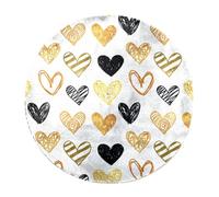 Eslifey Alfombra redonda de pelo largo con corazones dorados y negros, de pelo largo, suave, moderna, para sala de estar, dormitorio, 60 cm